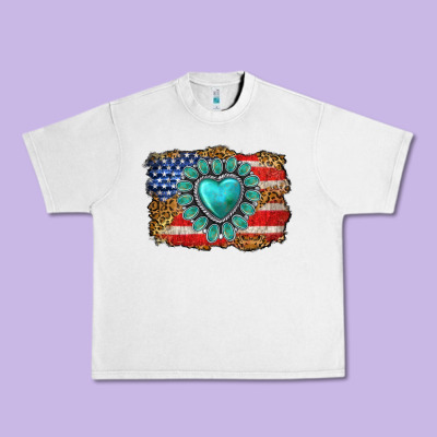 American Flag Leopard Turquoise Gemstone Urban Heavy Tee Designed By Neo Western