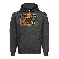 Charcoal Heather saddle sunflower horseshoe cowhide leopard background Zipper Hoodie - Artiststas