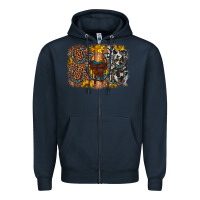 Navy saddle sunflower horseshoe cowhide leopard background Zipper Hoodie - Artiststas