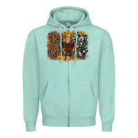 Seafoam saddle sunflower horseshoe cowhide leopard background Zipper Hoodie - Artiststas