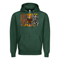 Sports Green saddle sunflower horseshoe cowhide leopard background Zipper Hoodie - Artiststas