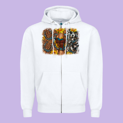 Saddle Sunflower Horseshoe Cowhide Leopard Background Zipper Hoodie Designed By Artiststas