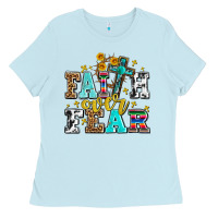 Baby Blue faith over fear with cross and sunflowers Ladies Tee - AdoDesignShop