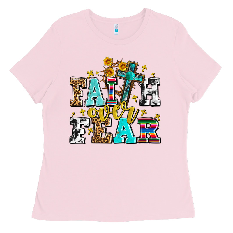 Faith Over Fear With Cross And Sunflowers Ladies Tee by AdoDesignShop | Teevron