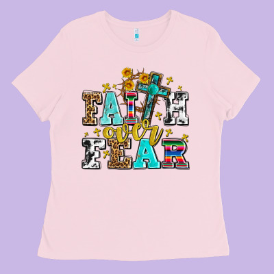 Faith Over Fear With Cross And Sunflowers Ladies Tee Designed By Adodesignshop