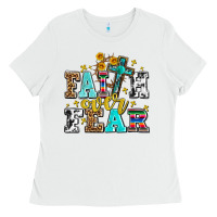 White faith over fear with cross and sunflowers Ladies Tee - AdoDesignShop