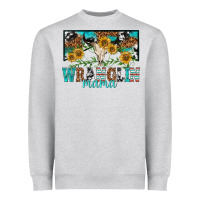 Heather Grey wranglin mama Heavyweight Sweatshirt - texasbilliewilder