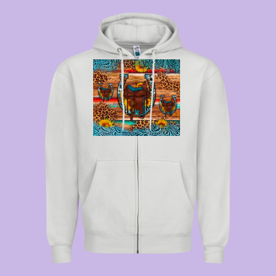 Saddle Horseshoe Leopard Sunflower Zipper Hoodie Designed By Artiststas
