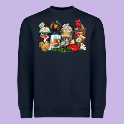 Rooster Coffee Cups Heavyweight Sweatshirt Designed By Zillion Design Studio