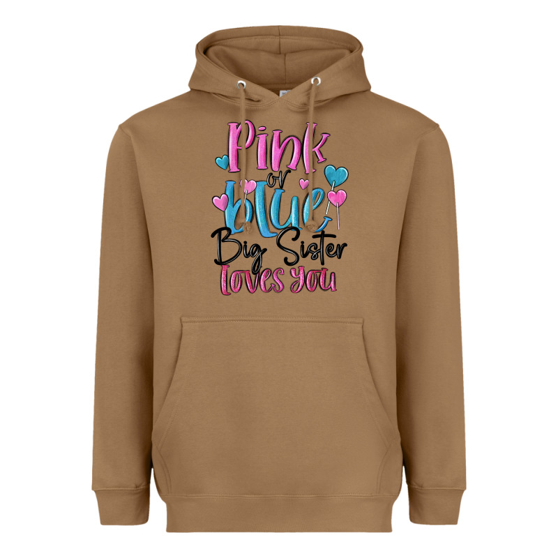 Pink Or Blue Big Sister Loves You Heavyweight Hoodie by MaliasSmallBusiness | Teevron