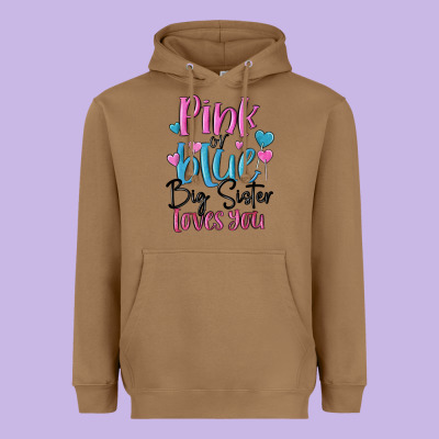 Pink Or Blue Big Sister Loves You Heavyweight Hoodie Designed By Maliassmallbusiness