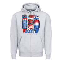 Heather Grey red white and boozy Zipper Hoodie - JahusDesignShop