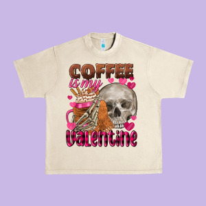 Coffee Is My Valentine Skull Urban Heavy Tee Designed By Fadigitalartstudio