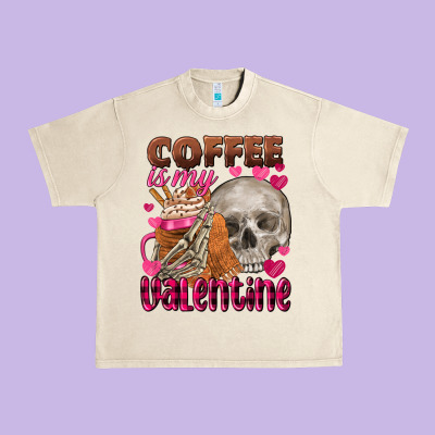 Coffee Is My Valentine Skull Urban Heavy Tee Designed By Fadigitalartstudio