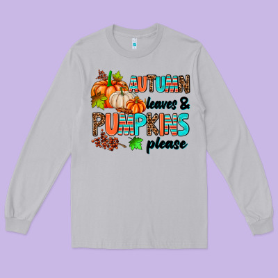 Autumn Leaves Pumpkin Please Long Sleeve Tee Designed By Adodesignshop