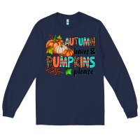 Navy autumn leaves pumpkin please Long Sleeve Tee - AdoDesignShop