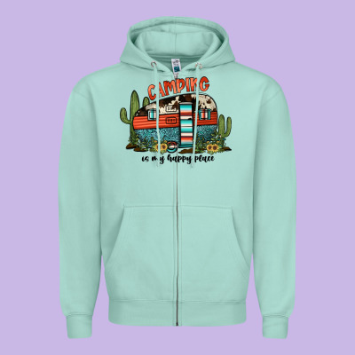 Camping Is My Happy Place Zipper Hoodie Designed By Jahusdesignshop