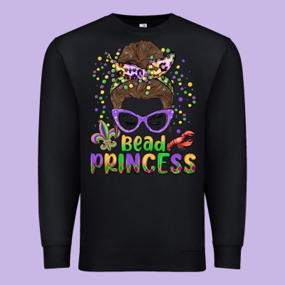 Bead Princess Messy Bun Mardi Gras Premium Sweatshirt Designed By Maliassmallbusiness