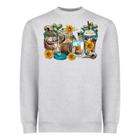 Heather Grey bull skull coffee cups Heavyweight Sweatshirt - Zillion Design Studio