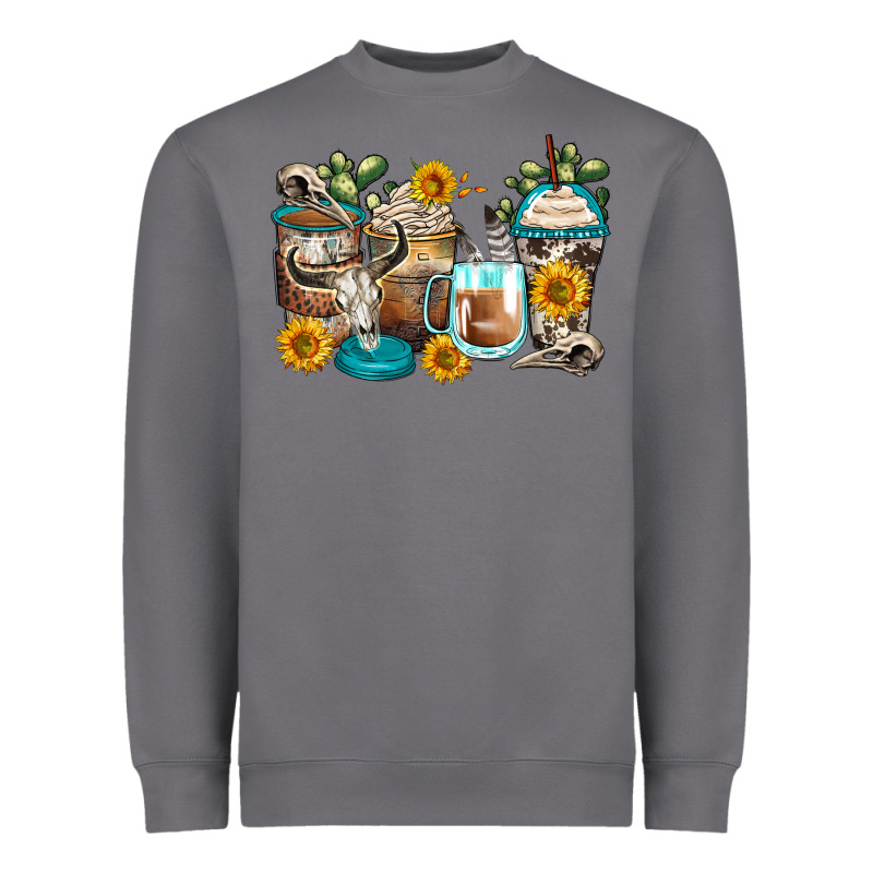 Bull Skull Coffee Cups Heavyweight Sweatshirt by Zillion Design Studio | Teevron