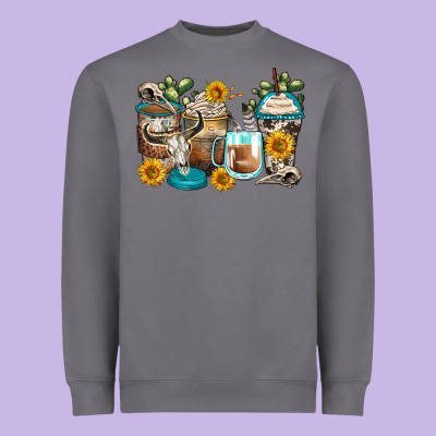 Bull Skull Coffee Cups Heavyweight Sweatshirt Designed By Zillion Design Studio