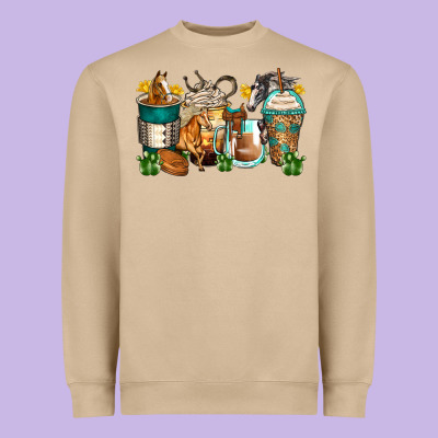 Horses Coffee Cups Heavyweight Sweatshirt Designed By Zillion Design Studio