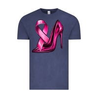 Vintage Denim Breast Cancer Ribbon and Heels Vintage Tee - texasbilliewilder