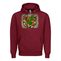 Burgundy cactus sunflower cowhide horseshoe  background Zipper Hoodie - Artiststas