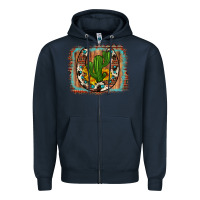 Navy cactus sunflower cowhide horseshoe  background Zipper Hoodie - Artiststas