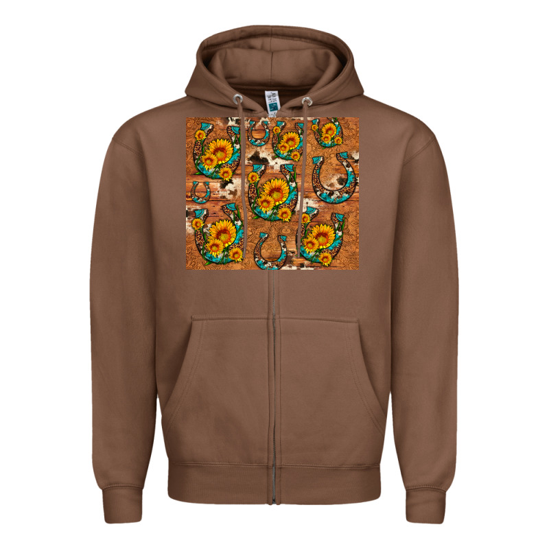 Sunflower Turquoise Leopard Cowhide Horseshoe Zipper Hoodie by Artiststas | Teevron