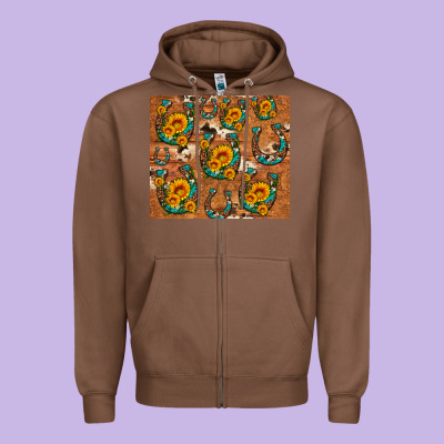 Sunflower Turquoise Leopard Cowhide Horseshoe Zipper Hoodie Designed By Artiststas
