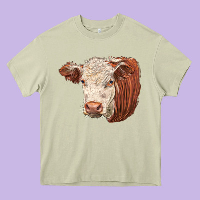 Hereford Cow Face Heavy Core Tee Designed By Lillyallendesigns