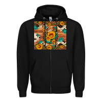 Black sunflower gemstone leopard cowhide horseshoe Zipper Hoodie - Artiststas