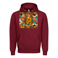 Burgundy sunflower gemstone leopard cowhide horseshoe Zipper Hoodie - Artiststas