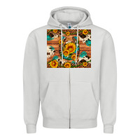 Dove Grey sunflower gemstone leopard cowhide horseshoe Zipper Hoodie - Artiststas
