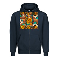 Navy sunflower gemstone leopard cowhide horseshoe Zipper Hoodie - Artiststas