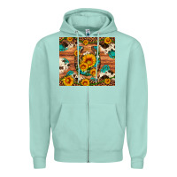 Seafoam sunflower gemstone leopard cowhide horseshoe Zipper Hoodie - Artiststas