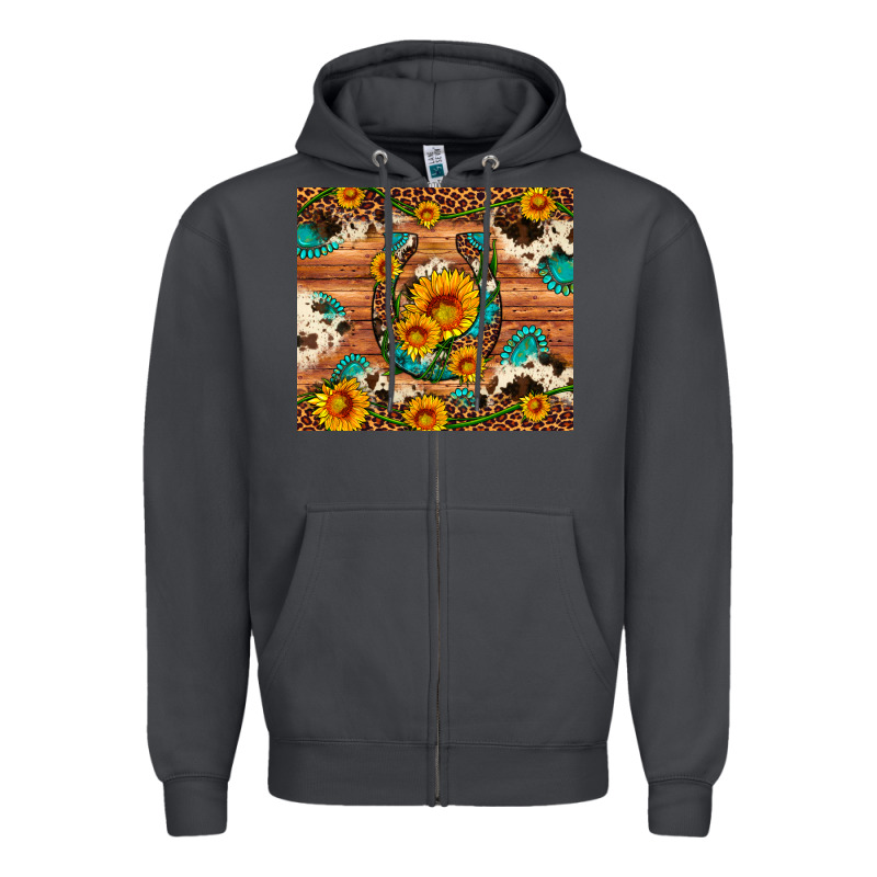 Sunflower Gemstone Leopard Cowhide Horseshoe Zipper Hoodie by Artiststas | Teevron