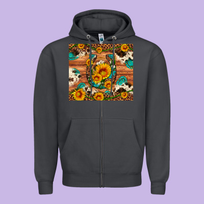 Sunflower Gemstone Leopard Cowhide Horseshoe Zipper Hoodie Designed By Artiststas