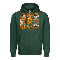 Sports Green sunflower gemstone leopard cowhide horseshoe Zipper Hoodie - Artiststas