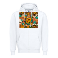 White sunflower gemstone leopard cowhide horseshoe Zipper Hoodie - Artiststas