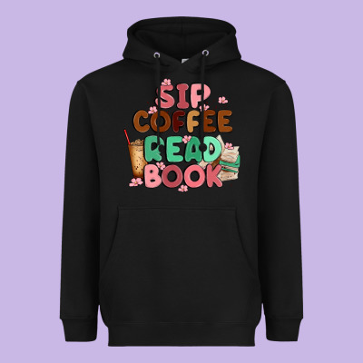 Sip Coffee Read Book Heavyweight Hoodie Designed By Maliassmallbusiness