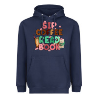 Navy sip coffee read book Heavyweight Hoodie - MaliasSmallBusiness