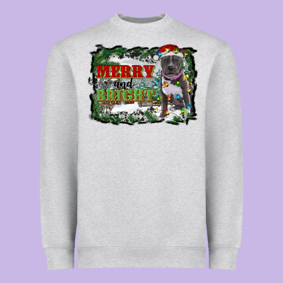 Merry And Bright Pitbull With Farm Heavyweight Sweatshirt Designed By Ranaportraitstore