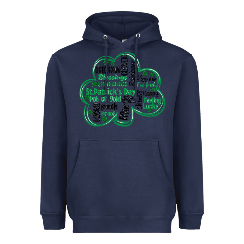 St Patricks Day Shamrock Typography Heavyweight Hoodie by MaliasSmallBusiness | Teevron