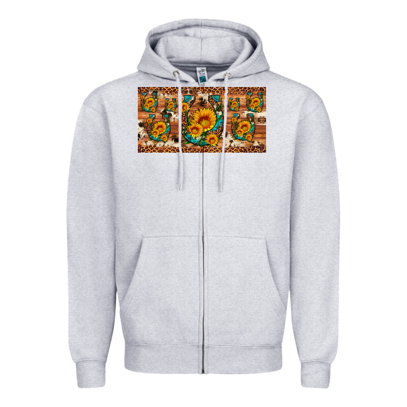 Sunflower Gemstone Leopard Cowhide Horseshoe License Plate Zipper Hoodie by Artiststas | Teevron