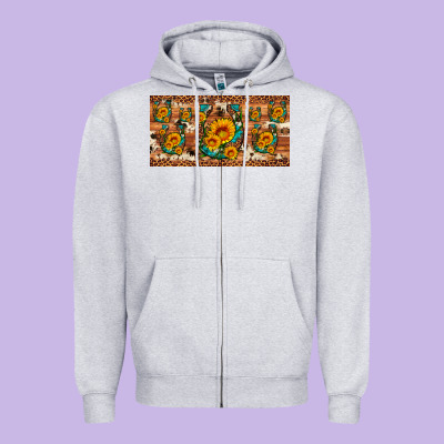 Sunflower Gemstone Leopard Cowhide Horseshoe License Plate Zipper Hoodie Designed By Artiststas
