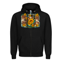 Black sunflower gemstone leopard cowhide horseshoe background Zipper Hoodie - Artiststas