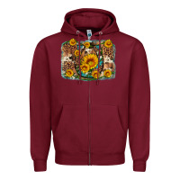 Burgundy sunflower gemstone leopard cowhide horseshoe background Zipper Hoodie - Artiststas