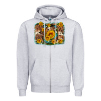 Heather Grey sunflower gemstone leopard cowhide horseshoe background Zipper Hoodie - Artiststas